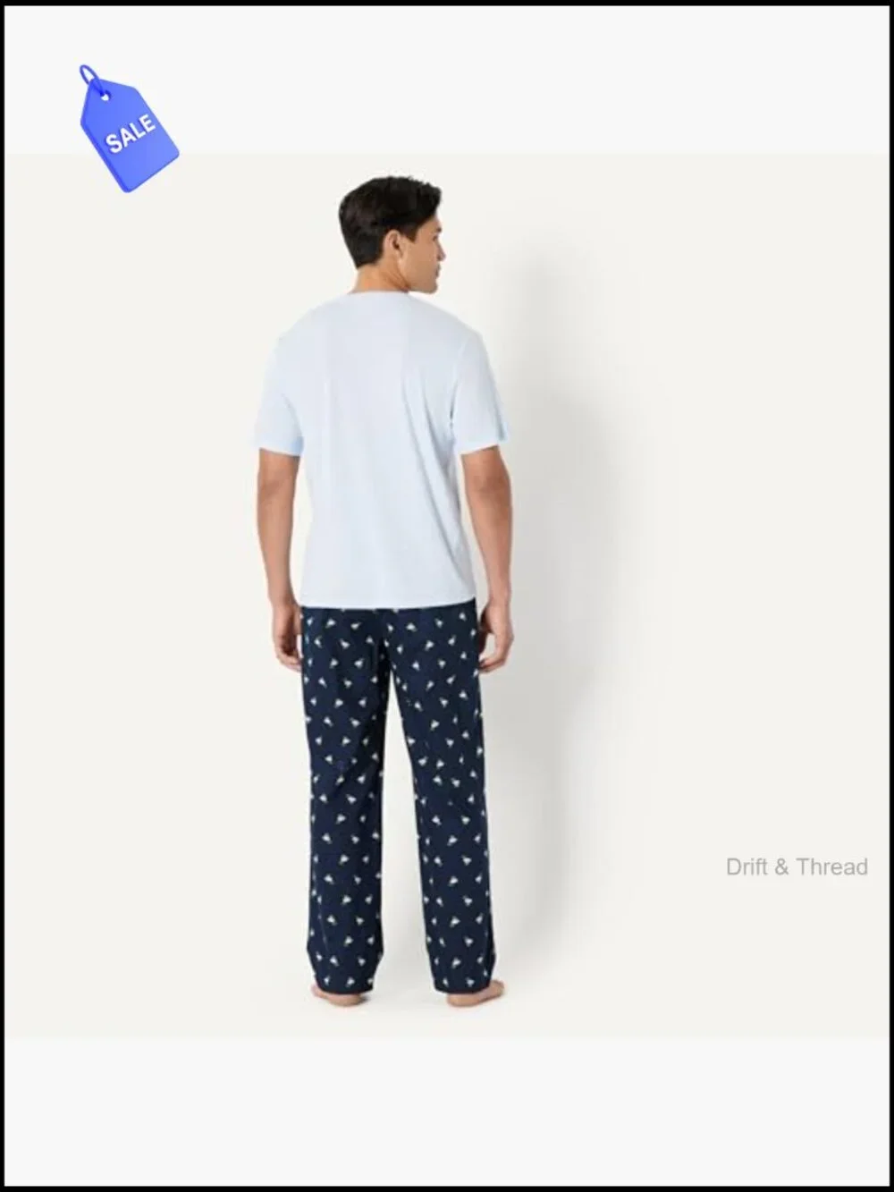 Men's Cotton Stretch Poplin Pajama Set with T-Shirt - Relaxed Fit